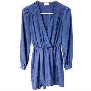 Brigitte Bailey Deep V-Neck Navy Blue Wrap‎ Dress Size Small